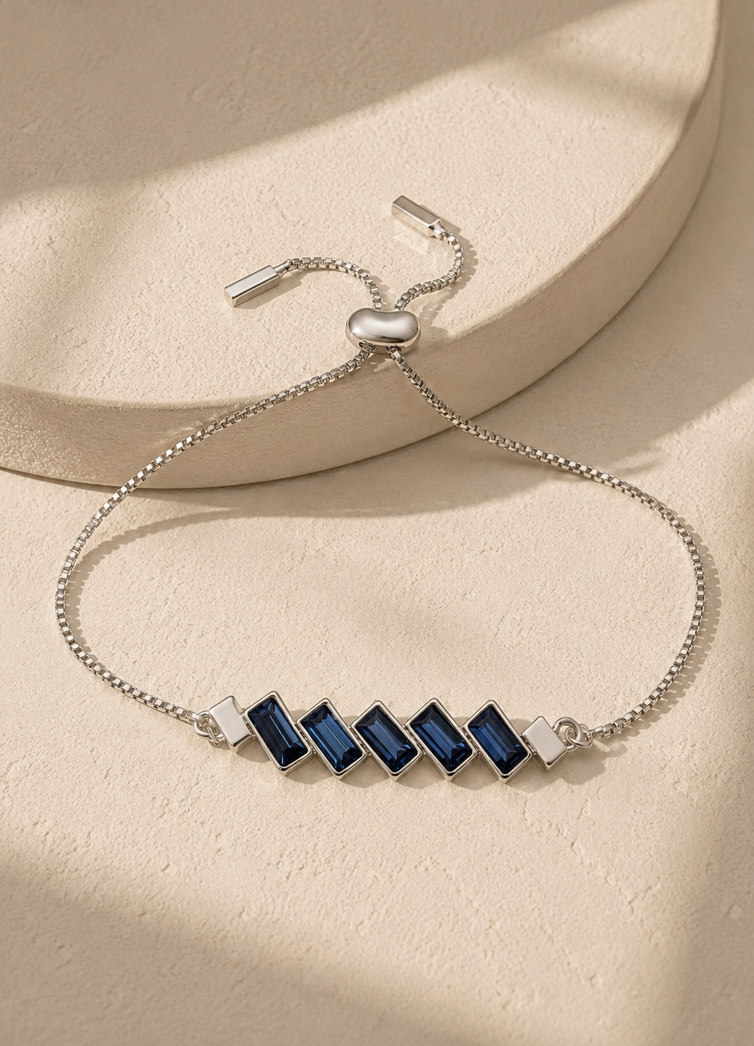 Silver Tanzanite Swarovski Crystal Bracelet – Baguette Crystal Adjustable Bracelet
