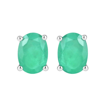 1.44 Ct Oval Green Zambian Emerald Prong 10K Gold Stud Earrings
