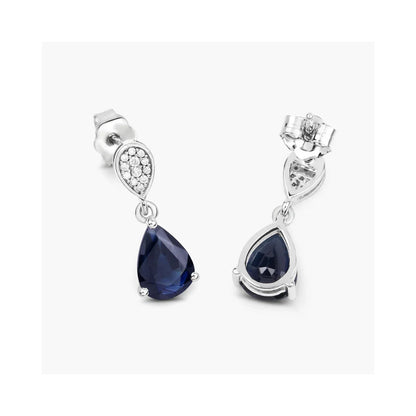 2.68 Ct Blue Sapphire & Diamond Prong 10K Gold Teardrop Dangle Earrings