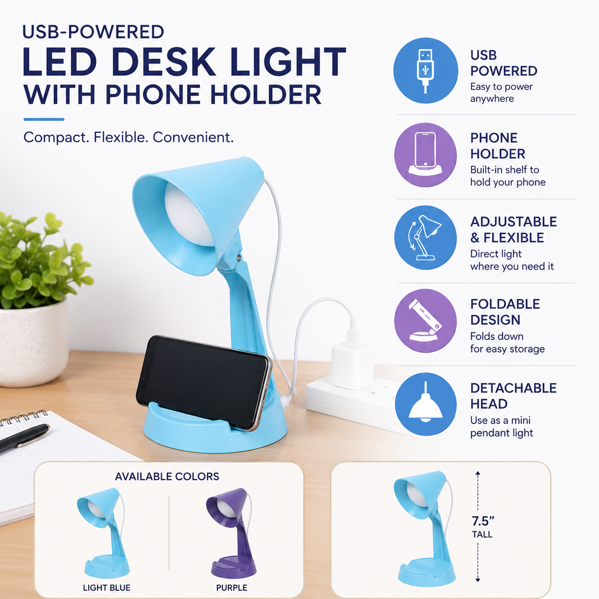 Desk Light with Phone Holder-