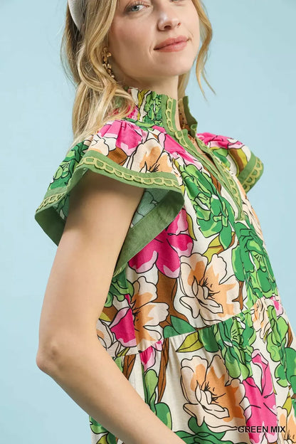 Umgee Mix Bold Floral Tiered Midi Dress