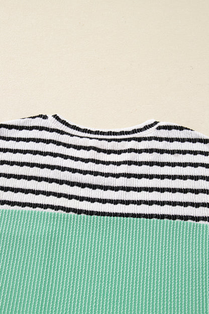 Threaded Pear Claire Contrast Striped Patchwork Long Sleeve Top