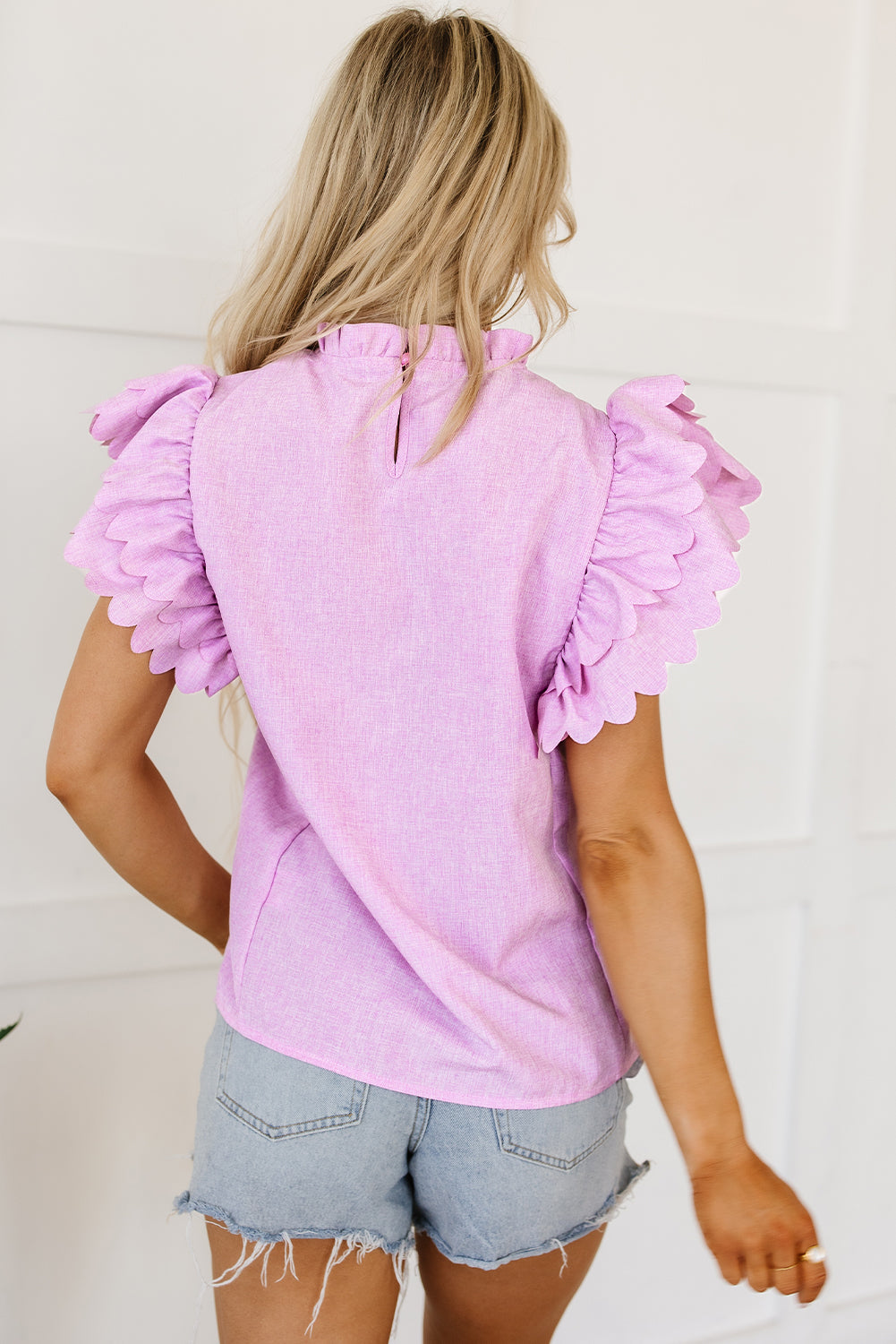 Threaded Pear Kori Scalloped Ruffle Sleeve Top