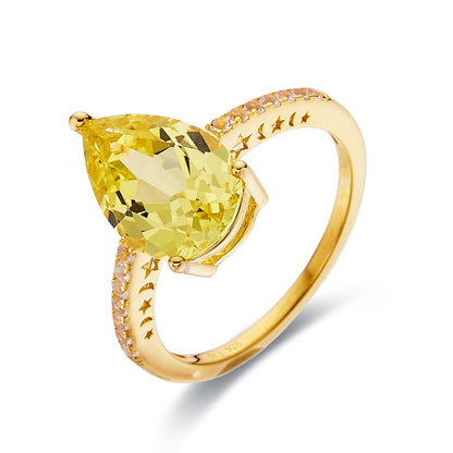 3.5 ct Yellow Pear Yellow Sapphire 18K Yellow Gold Over Silver Teardrop Pave Band Ring