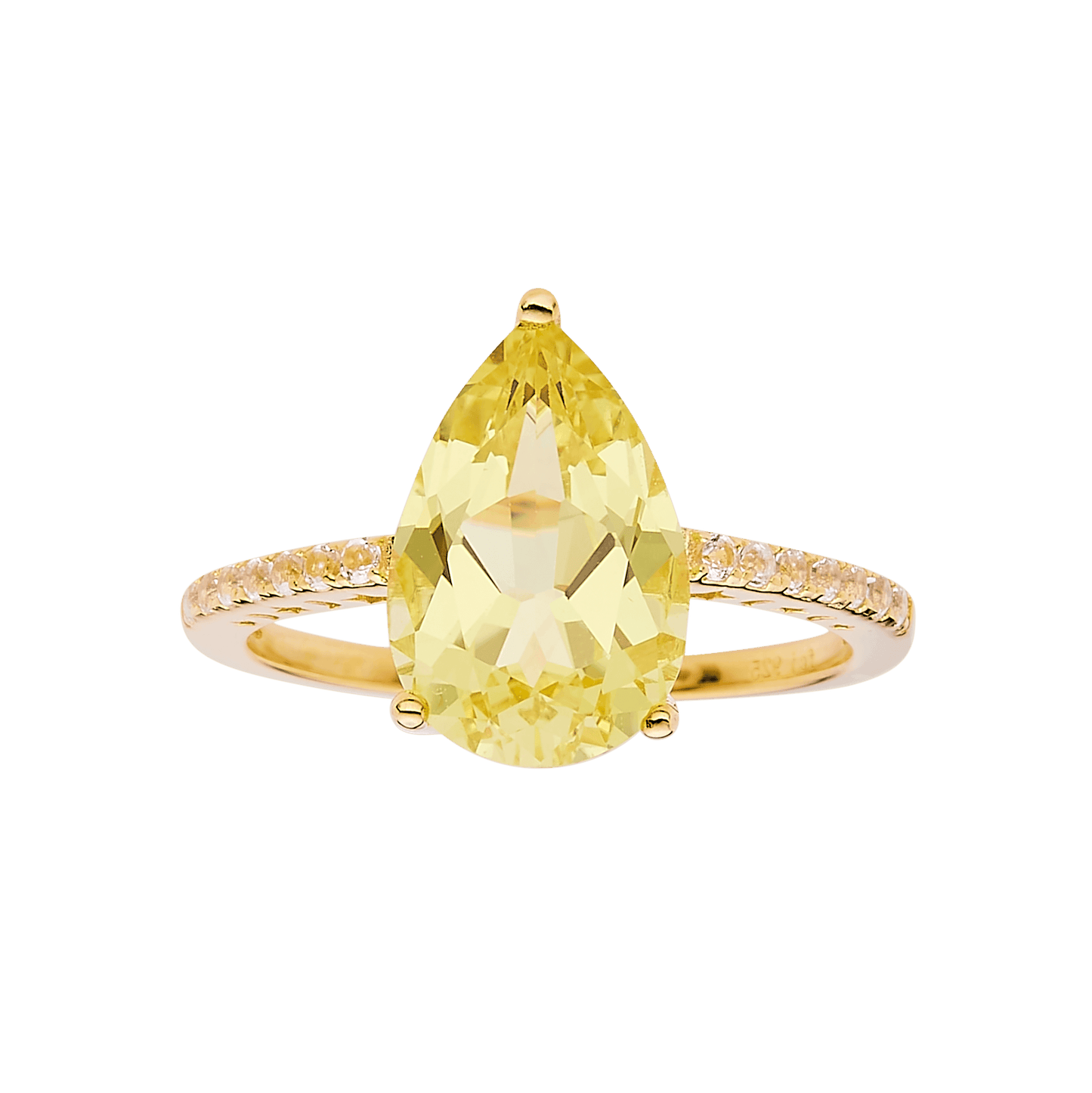 3.5 ct Yellow Pear Yellow Sapphire 18K Yellow Gold Over Silver Teardrop Pave Band Ring