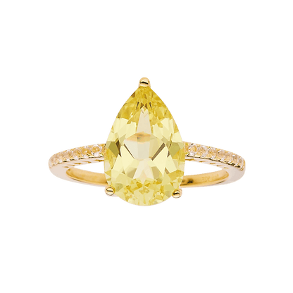 3.5 ct Yellow Pear Yellow Sapphire 18K Yellow Gold Over Silver Teardrop Pave Band Ring