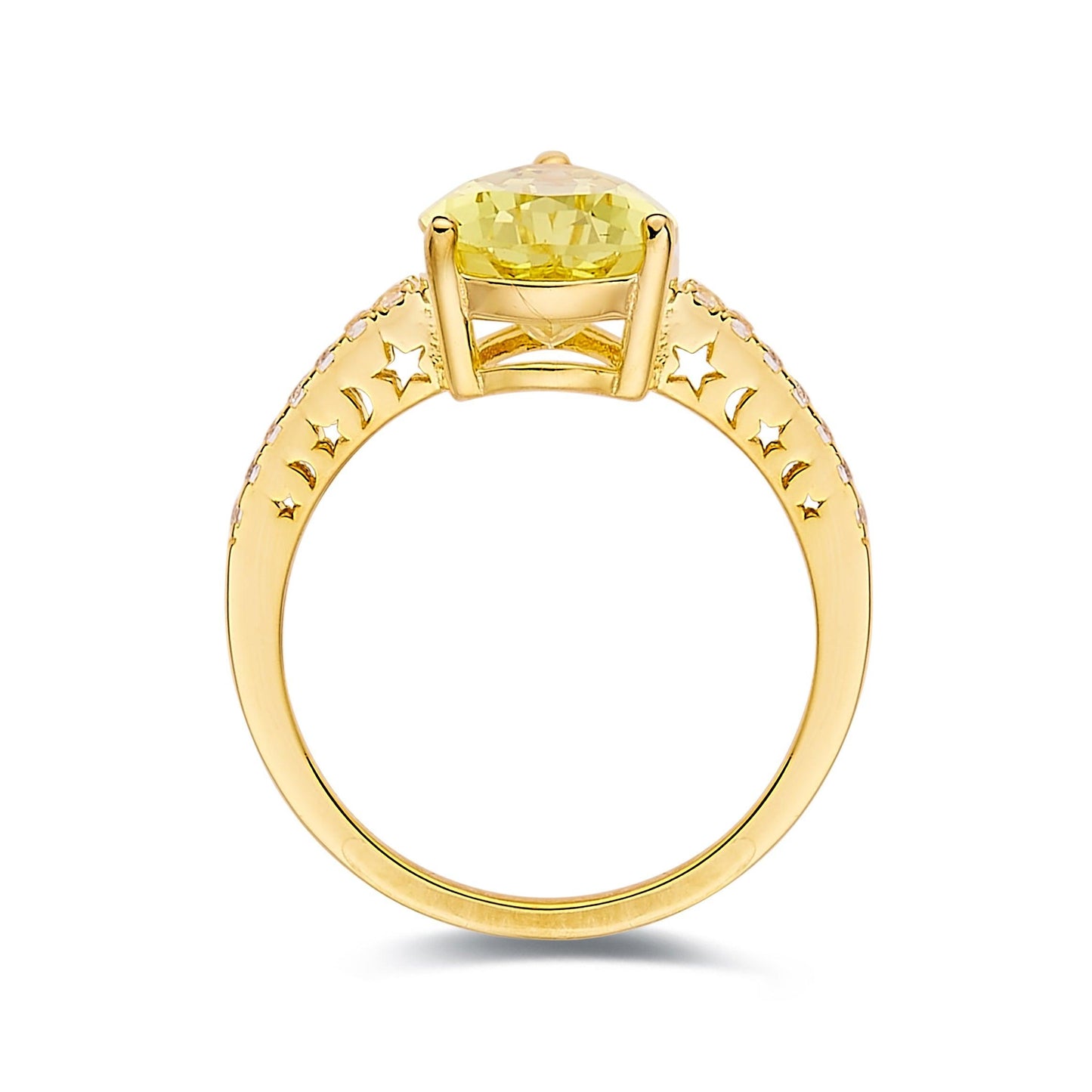 3.5 ct Yellow Pear Yellow Sapphire 18K Yellow Gold Over Silver Teardrop Pave Band Ring
