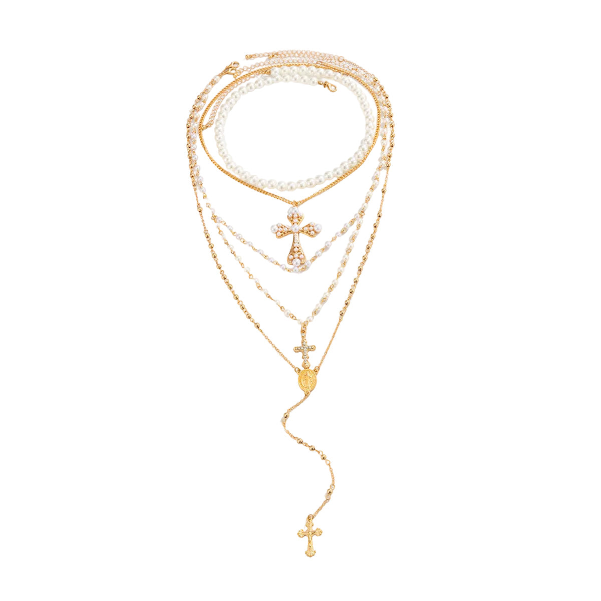 Cubic Zirconia & Pearl Goldtone Cross Pendant Necklace Set