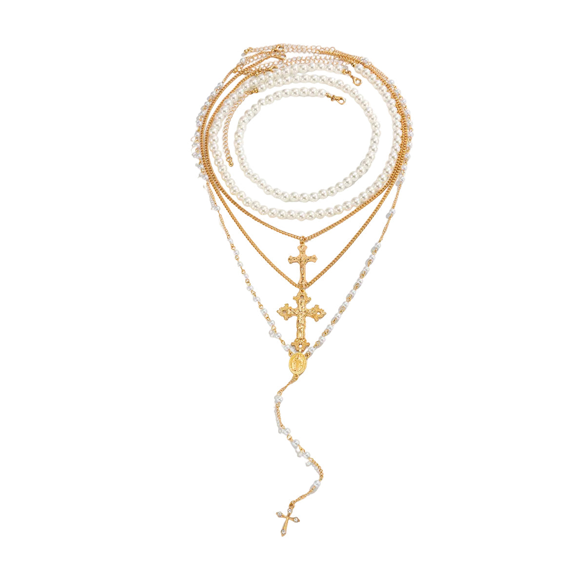 Cubic Zirconia & Pearl Goldtone Cross Drop Necklace Set
