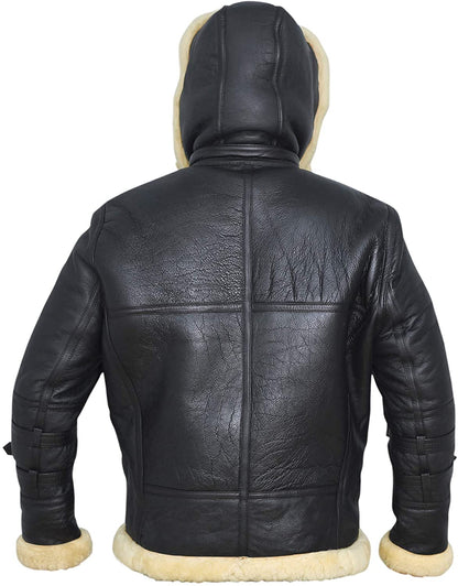 B3 Bomber Jacket with Real Shearling and Removable Hood – Black