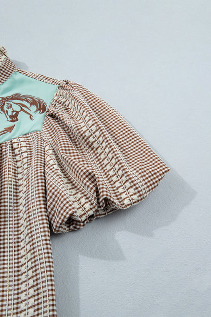 Threaded Pear Maggie Puff Sleeve Gingham Blouse