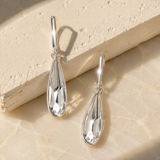 Crystal Swarovski Crystal Earrings – Crystal Silvertone Teardrop Earrings With Swarovski Crystals By callura