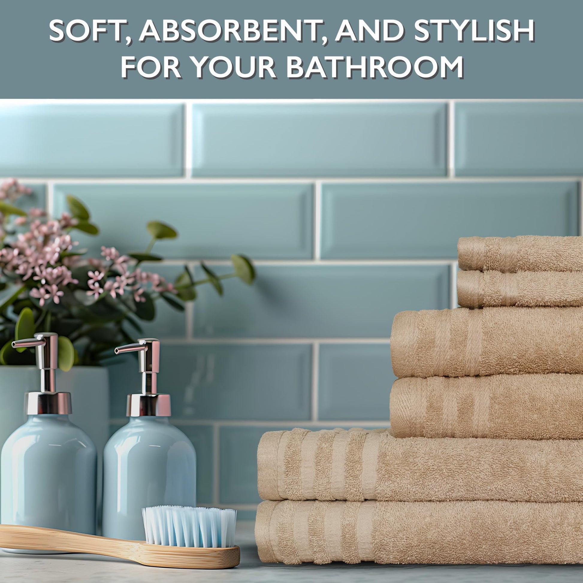 Luxury 6-Piece Shelly Towel Set - 100% Cotton Terry Cloth, 2 Bath Towels, 2 Hand Towels & 2 Washcloths, Soft, Quick Dry & High Absorbent - Classic Turkish Towels