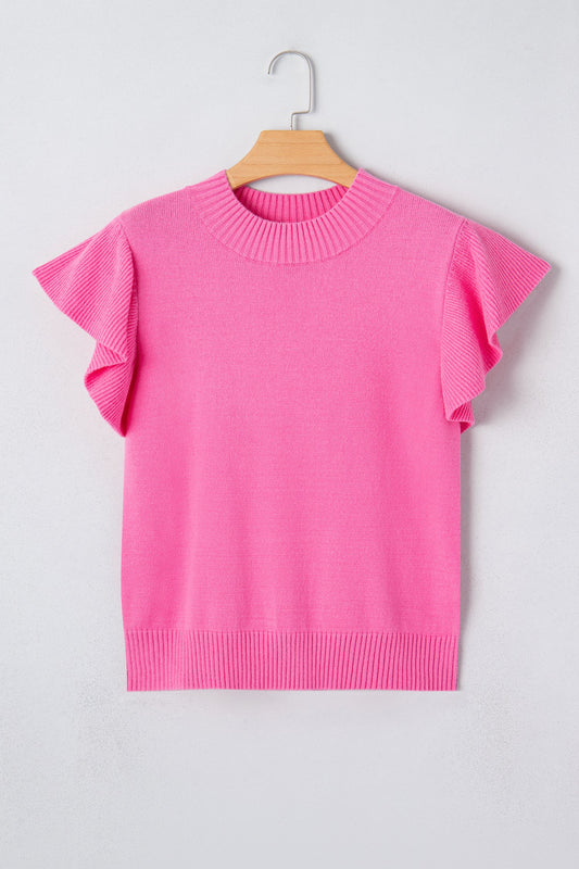 Threaded Pear Noelle Ruffle Short Sleeve Sweater