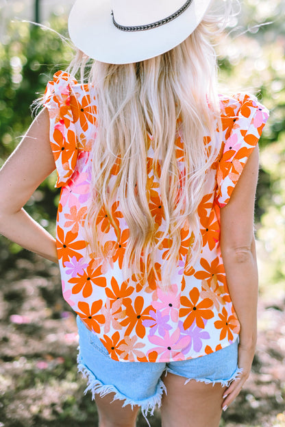 Threaded Pear Alison Ruffled Sleeve Smocked Floral Top