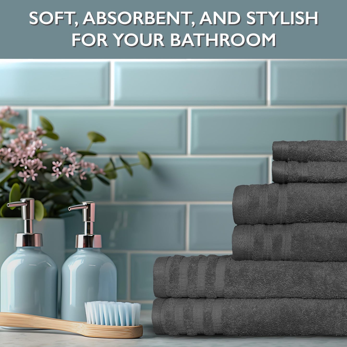 Luxury 6-Piece Shelly Towel Set - 100% Cotton Terry Cloth, 2 Bath Towels, 2 Hand Towels & 2 Washcloths, Soft, Quick Dry & High Absorbent - Classic Turkish Towels