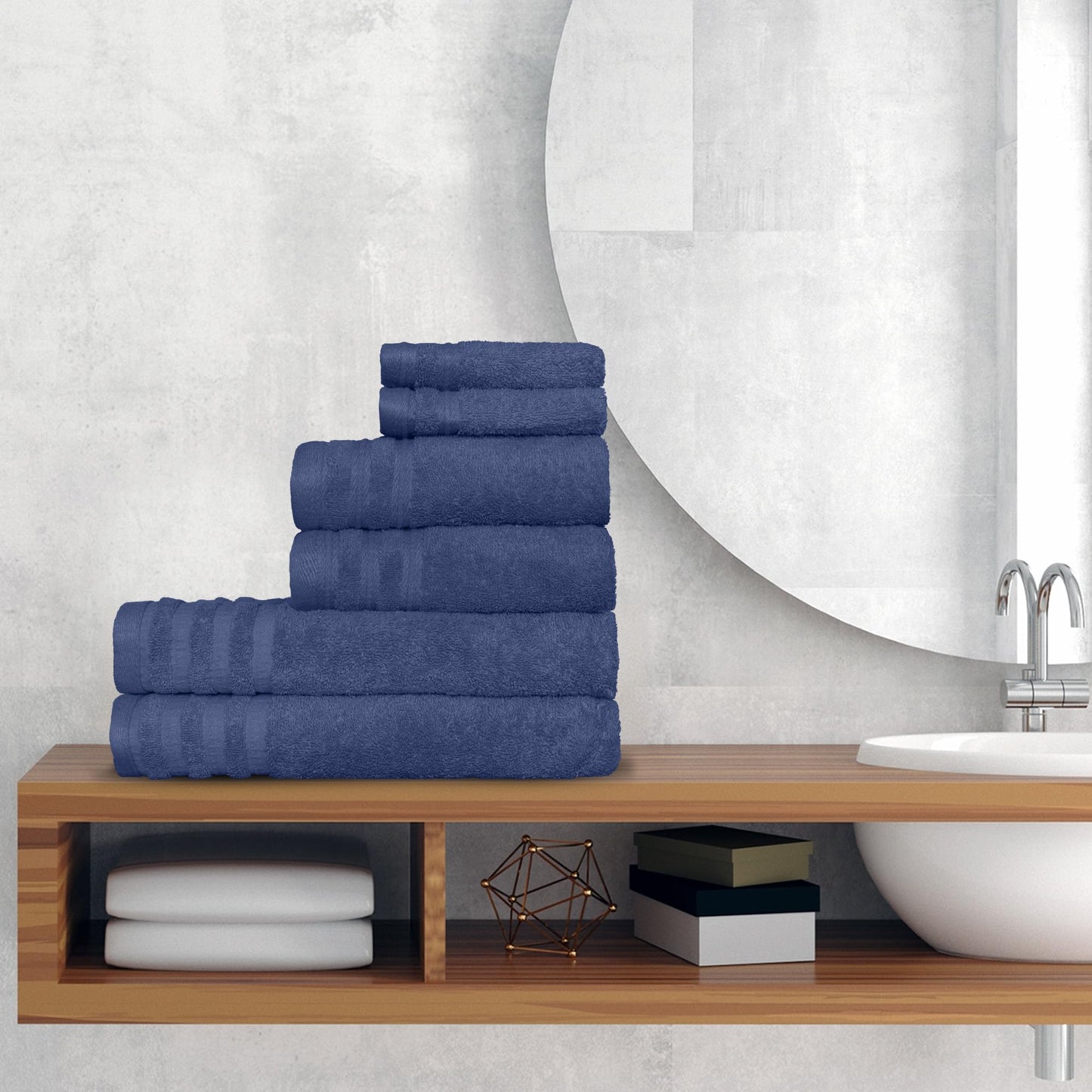 Luxury 6-Piece Shelly Towel Set - 100% Cotton Terry Cloth, 2 Bath Towels, 2 Hand Towels & 2 Washcloths, Soft, Quick Dry & High Absorbent - Classic Turkish Towels