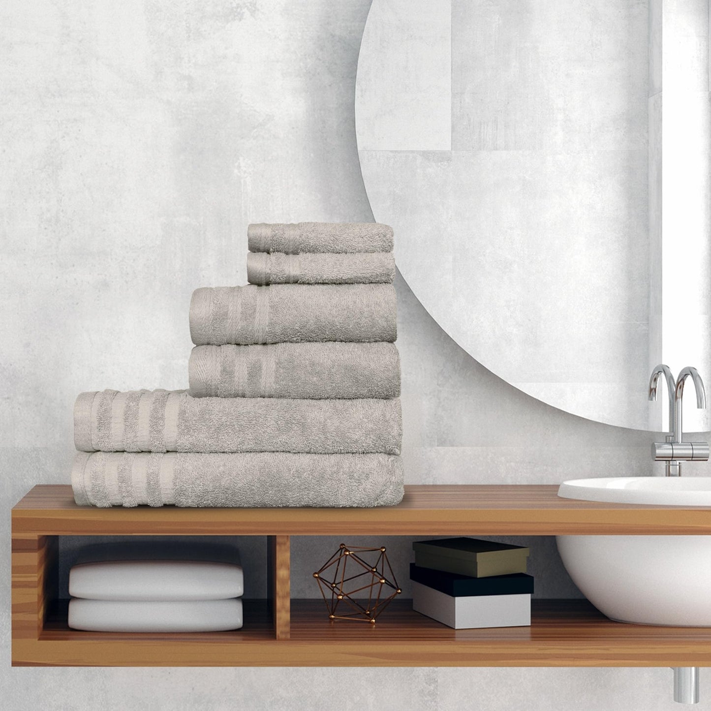 Luxury 6-Piece Shelly Towel Set - 100% Cotton Terry Cloth, 2 Bath Towels, 2 Hand Towels & 2 Washcloths, Soft, Quick Dry & High Absorbent - Classic Turkish Towels