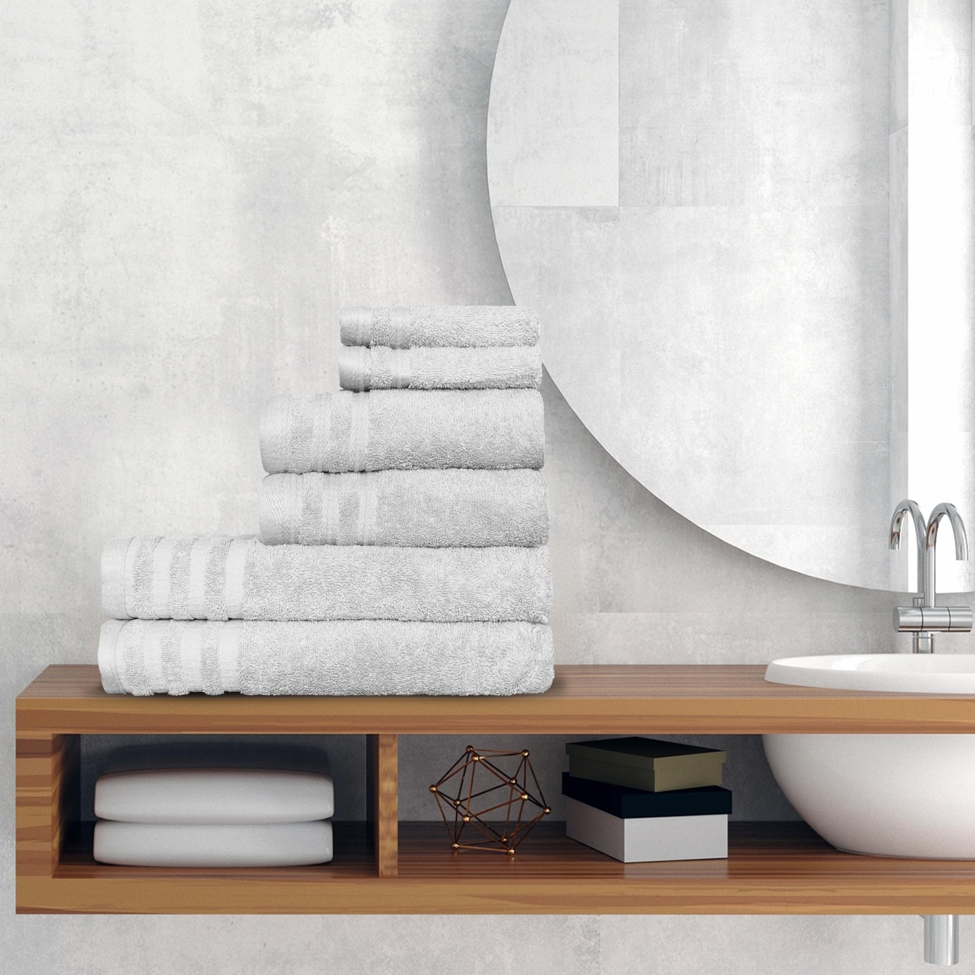 Luxury 6-Piece Shelly Towel Set - 100% Cotton Terry Cloth, 2 Bath Towels, 2 Hand Towels & 2 Washcloths, Soft, Quick Dry & High Absorbent - Classic Turkish Towels