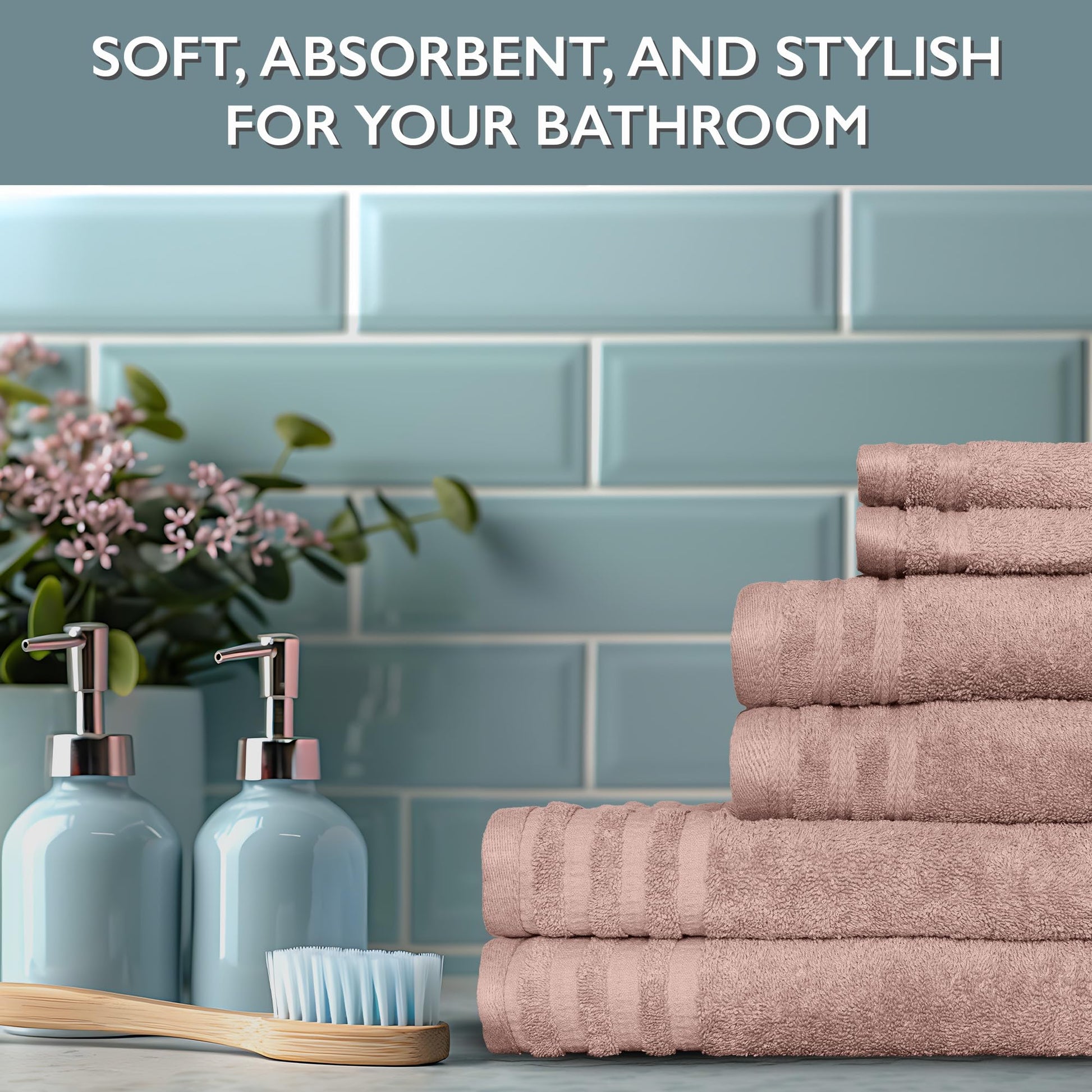 Luxury 6-Piece Shelly Towel Set - 100% Cotton Terry Cloth, 2 Bath Towels, 2 Hand Towels & 2 Washcloths, Soft, Quick Dry & High Absorbent - Classic Turkish Towels