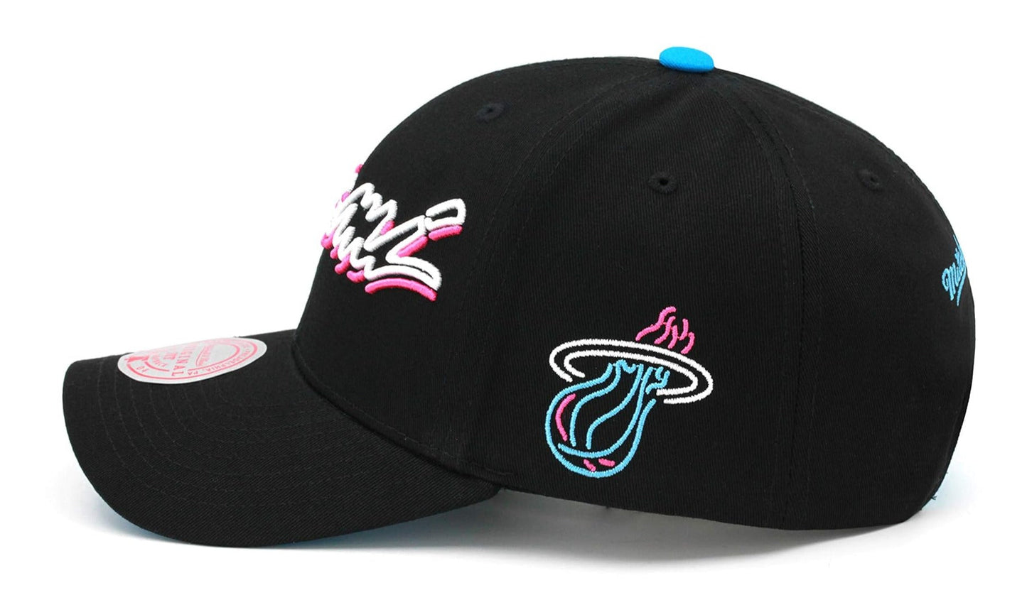 Mitchell & Ness Men's NBA Miami Heat Neon Vice Lights Wordmark Low Snapback