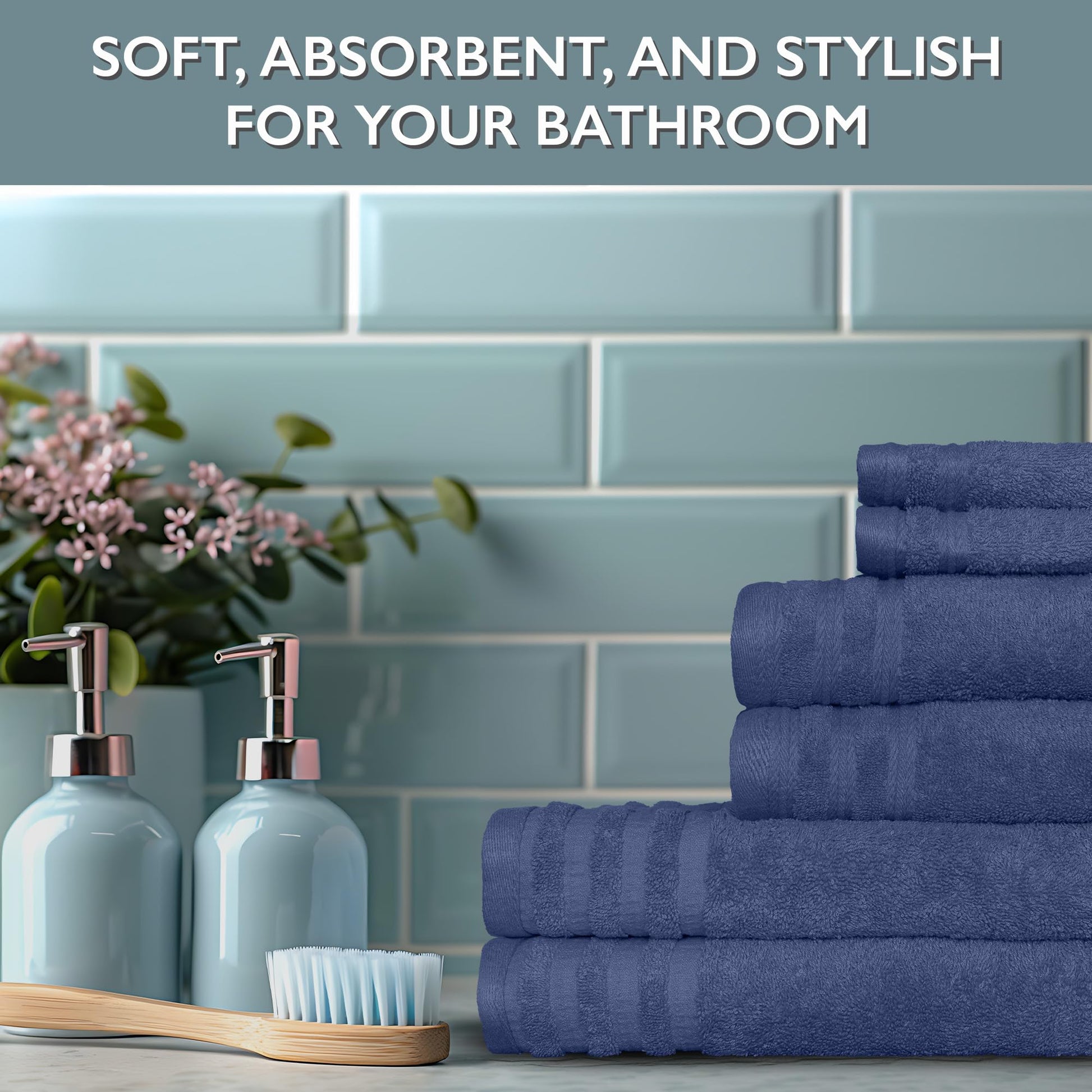 Luxury 6-Piece Shelly Towel Set - 100% Cotton Terry Cloth, 2 Bath Towels, 2 Hand Towels & 2 Washcloths, Soft, Quick Dry & High Absorbent - Classic Turkish Towels