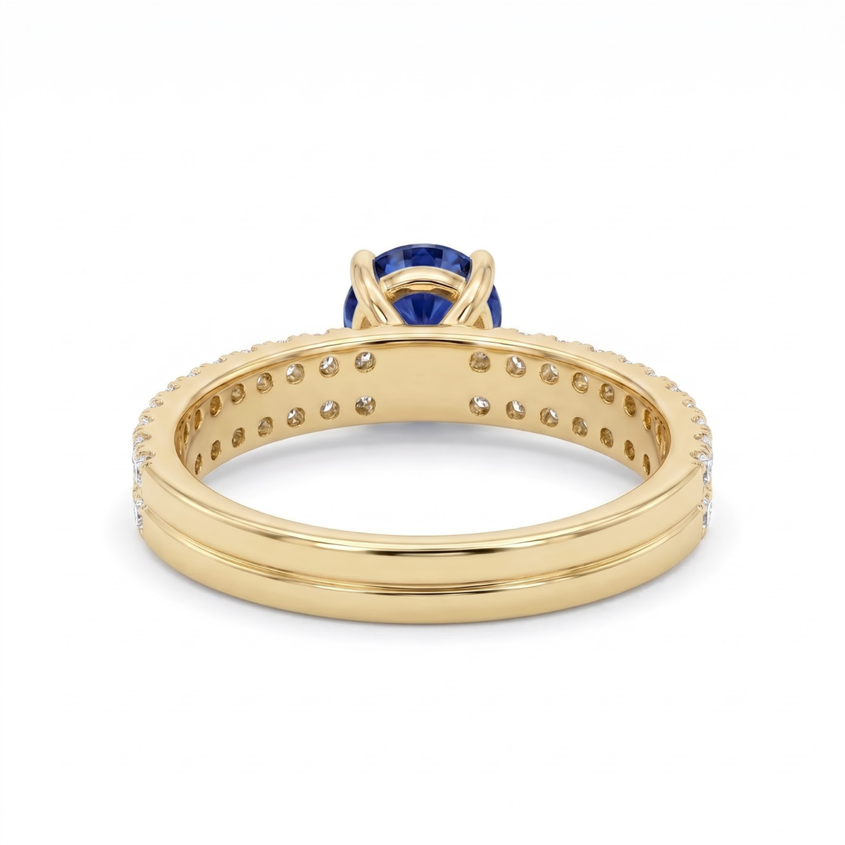 1.36 Cttw Round Gemstone Pave Diamond Double Row Band 14k Yellow Gold Engagement Ring