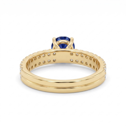 1.36 Cttw Round Gemstone Pave Diamond Double Row Band 14k Yellow Gold Engagement Ring