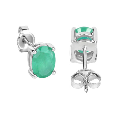 1.44 Ct Oval Green Zambian Emerald Prong 10K Gold Stud Earrings