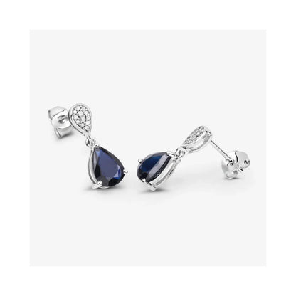 2.68 Ct Blue Sapphire & Diamond Prong 10K Gold Teardrop Dangle Earrings