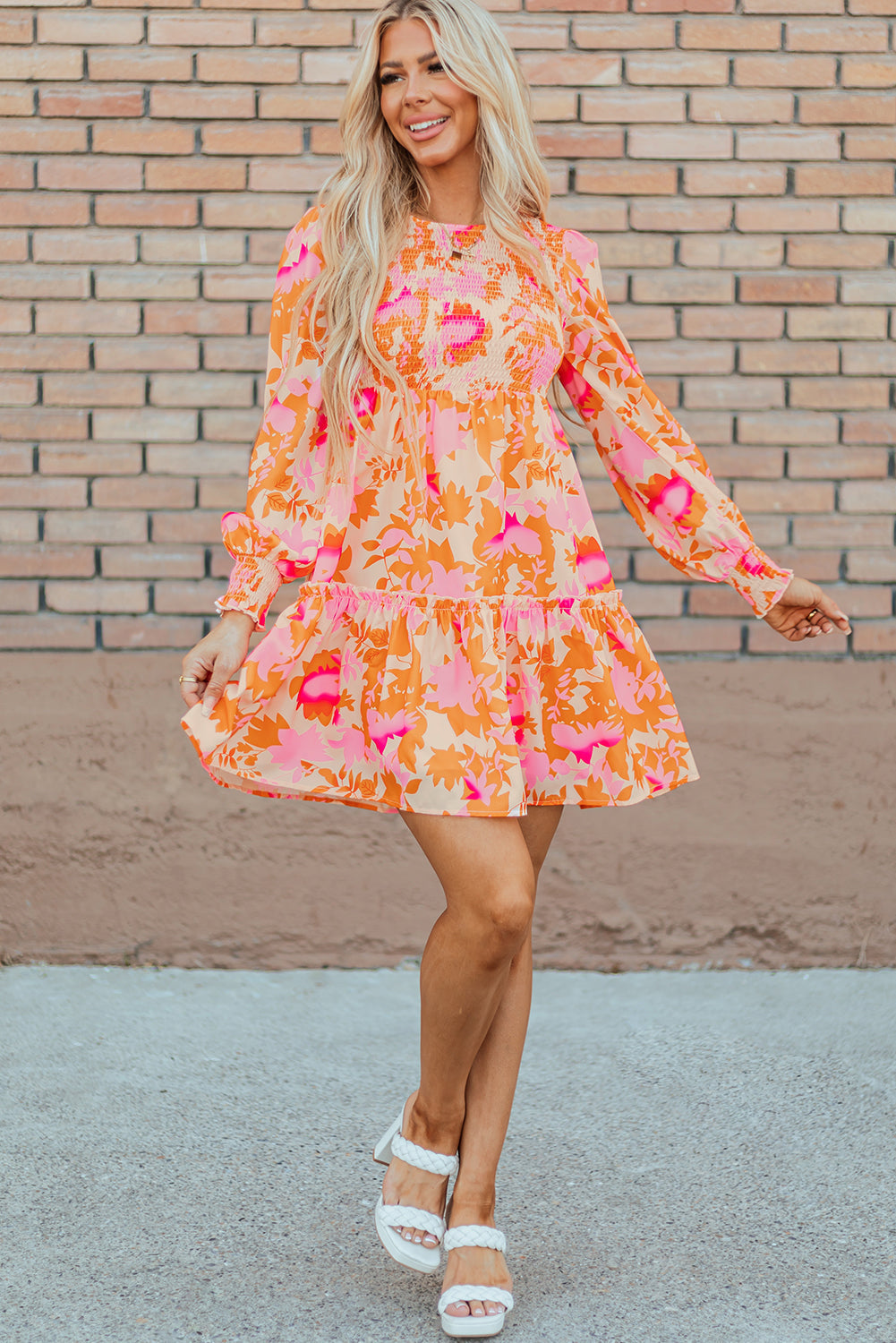 Threaded Pear Jane Sleeve Ruffle Mini Dress