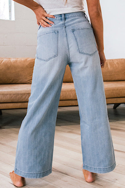 Beau Blue Multi Buttons Wide Leg Jeans