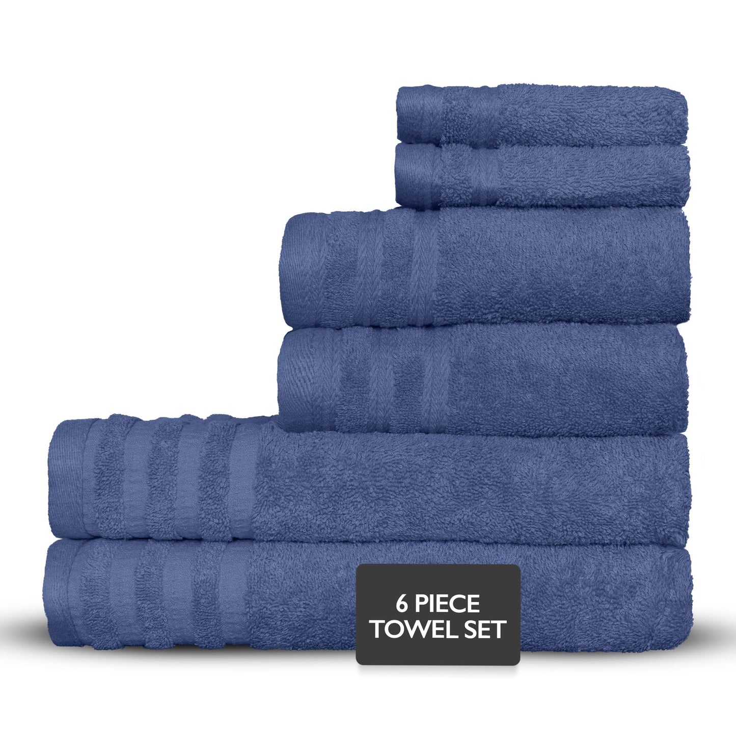 Luxury 6-Piece Shelly Towel Set - 100% Cotton Terry Cloth, 2 Bath Towels, 2 Hand Towels & 2 Washcloths, Soft, Quick Dry & High Absorbent - Classic Turkish Towels