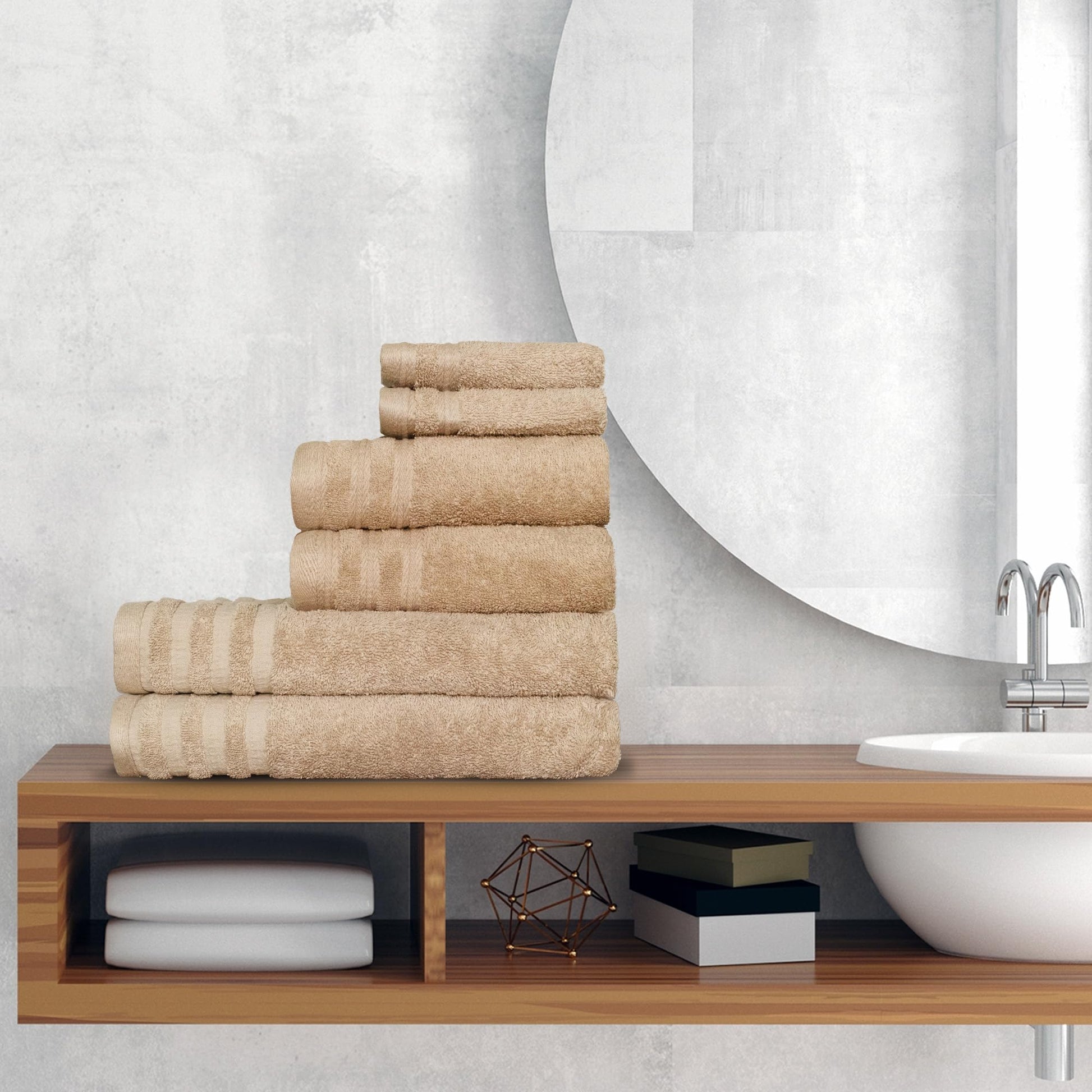 Luxury 6-Piece Shelly Towel Set - 100% Cotton Terry Cloth, 2 Bath Towels, 2 Hand Towels & 2 Washcloths, Soft, Quick Dry & High Absorbent - Classic Turkish Towels