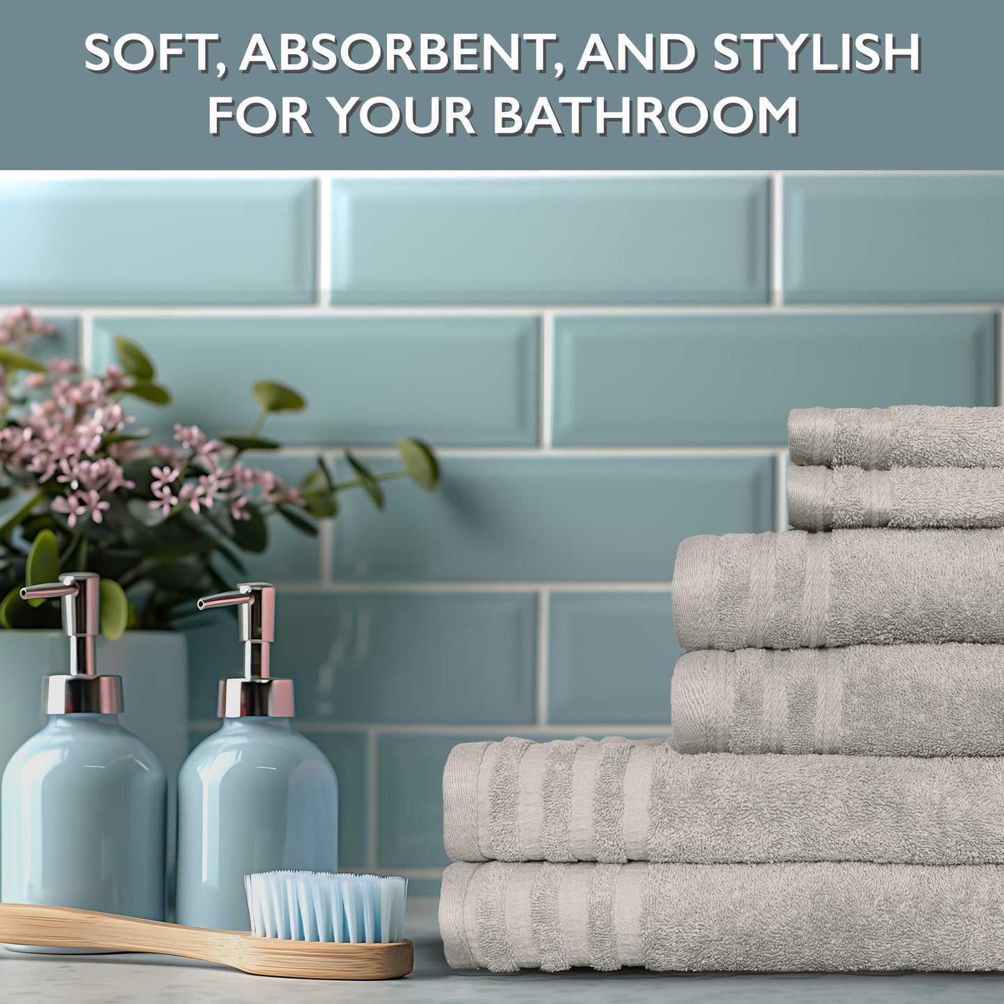 Luxury 6-Piece Shelly Towel Set - 100% Cotton Terry Cloth, 2 Bath Towels, 2 Hand Towels & 2 Washcloths, Soft, Quick Dry & High Absorbent - Classic Turkish Towels