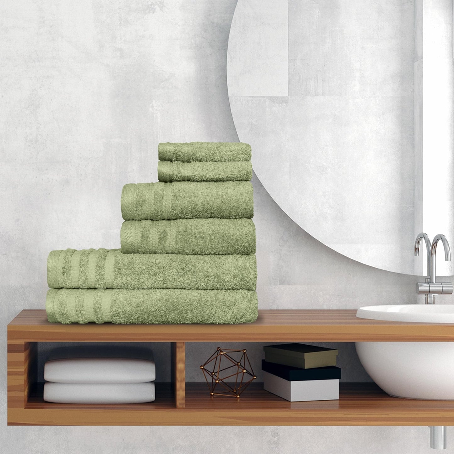 Luxury 6-Piece Shelly Towel Set - 100% Cotton Terry Cloth, 2 Bath Towels, 2 Hand Towels & 2 Washcloths, Soft, Quick Dry & High Absorbent - Classic Turkish Towels