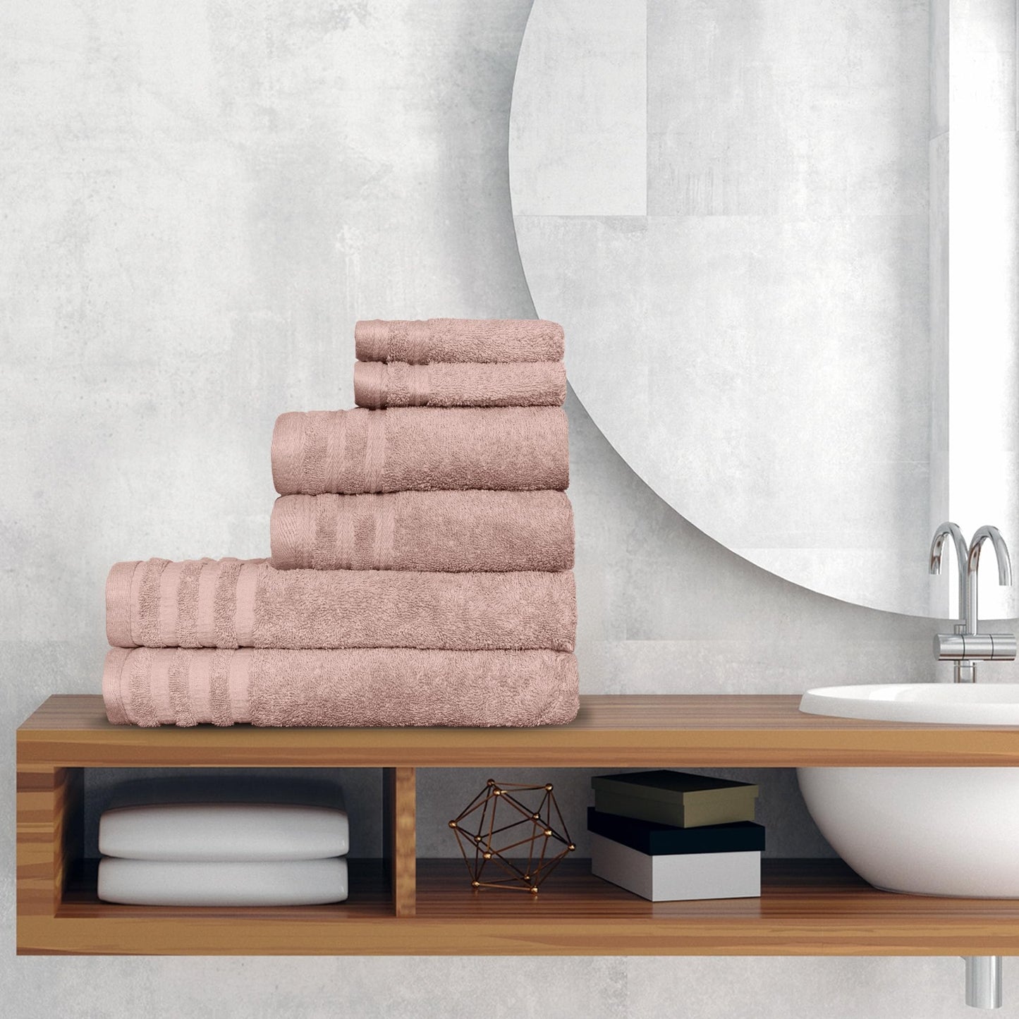 Luxury 6-Piece Shelly Towel Set - 100% Cotton Terry Cloth, 2 Bath Towels, 2 Hand Towels & 2 Washcloths, Soft, Quick Dry & High Absorbent - Classic Turkish Towels