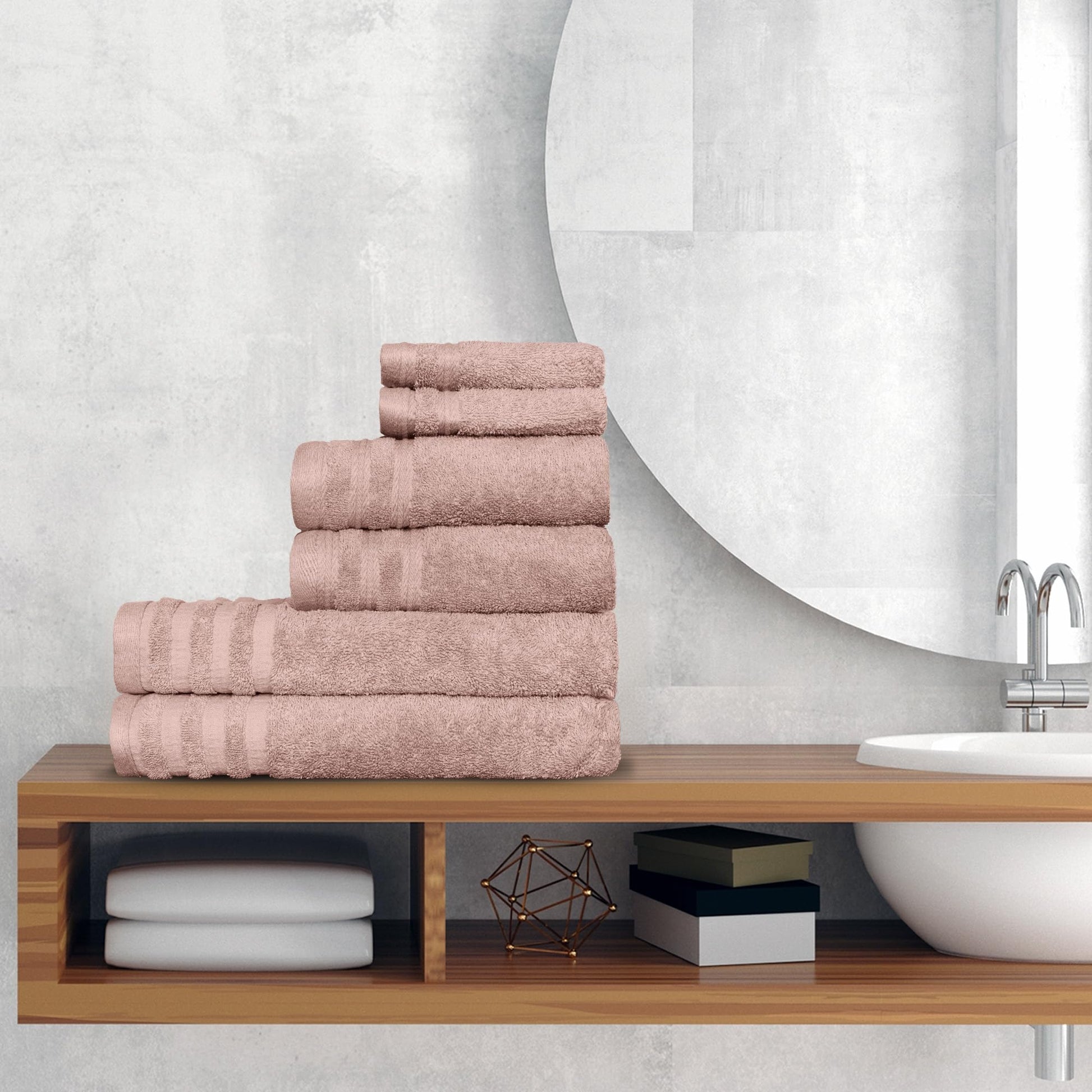 Luxury 6-Piece Shelly Towel Set - 100% Cotton Terry Cloth, 2 Bath Towels, 2 Hand Towels & 2 Washcloths, Soft, Quick Dry & High Absorbent - Classic Turkish Towels