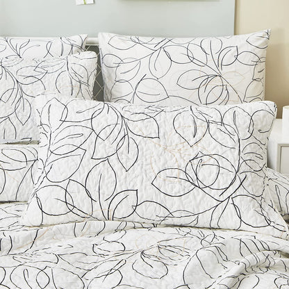 Tache Modern Abstract Leaf Line Art Foliage White Grey Black Gold Pillow Shams (TJ3571)