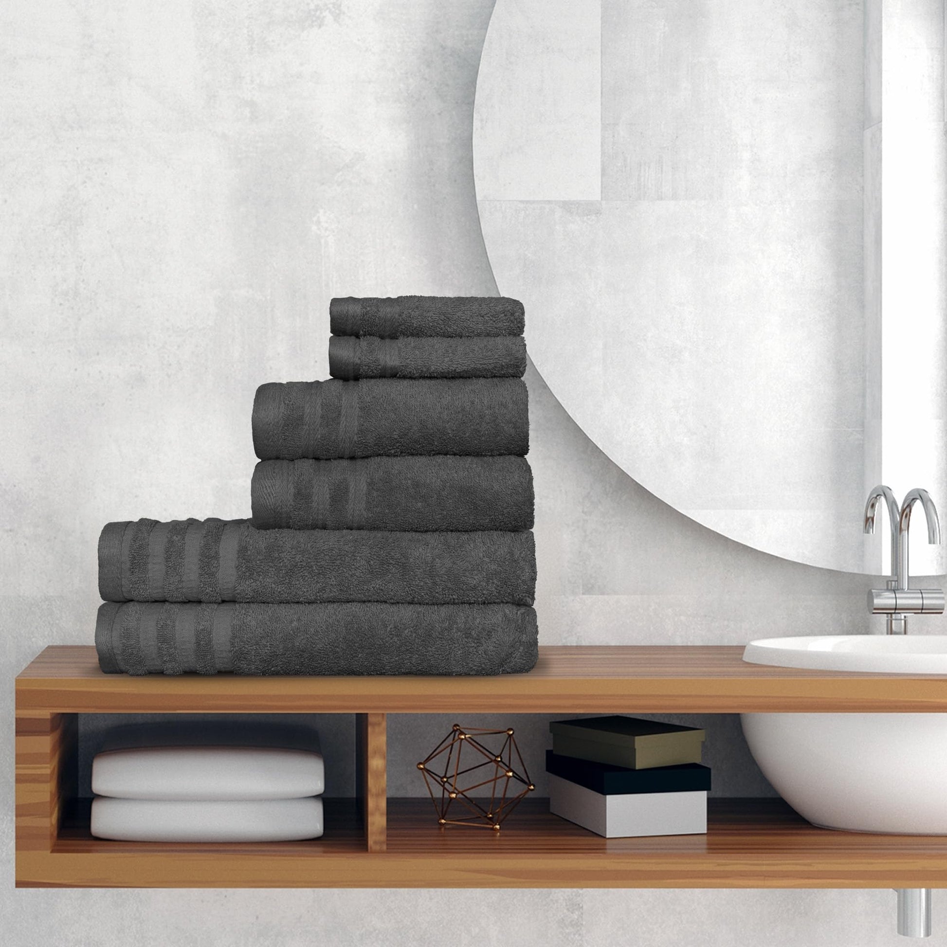 Luxury 6-Piece Shelly Towel Set - 100% Cotton Terry Cloth, 2 Bath Towels, 2 Hand Towels & 2 Washcloths, Soft, Quick Dry & High Absorbent - Classic Turkish Towels