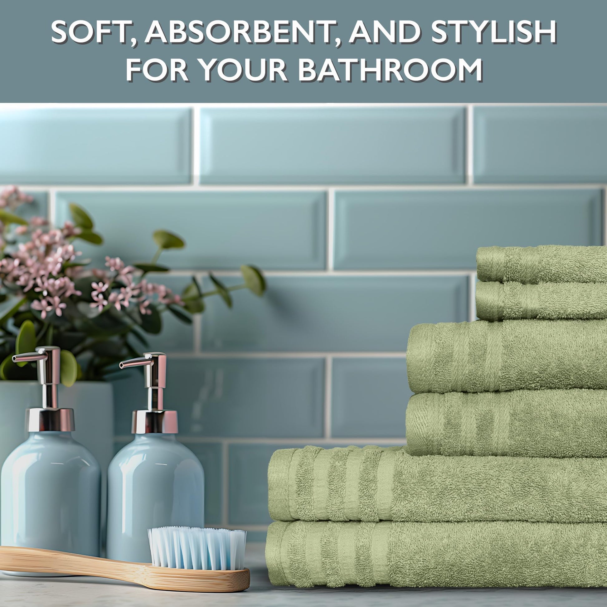 Luxury 6-Piece Shelly Towel Set - 100% Cotton Terry Cloth, 2 Bath Towels, 2 Hand Towels & 2 Washcloths, Soft, Quick Dry & High Absorbent - Classic Turkish Towels