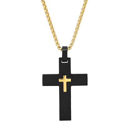 Black Ion Plated Center Cross Pendant Necklace