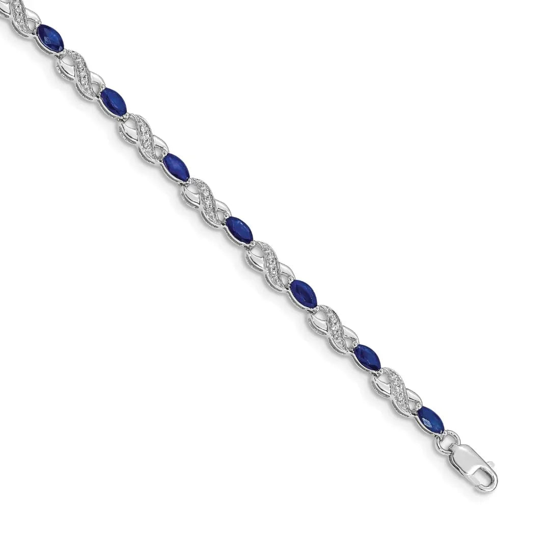 14k White Gold Diamond Sapphire Infinity 7.25 inch Bracelet
