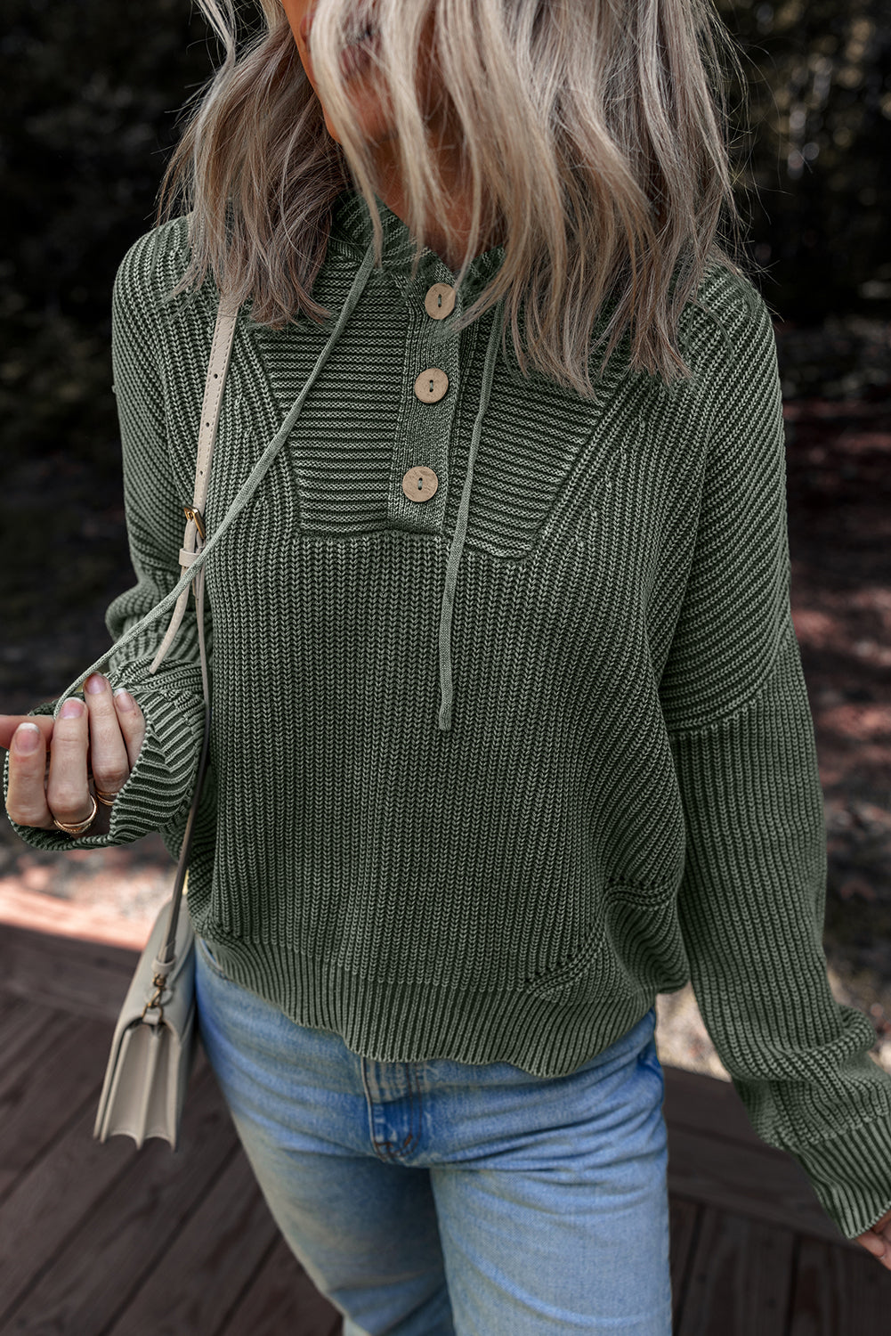 Threaded Pear Sofioya Knit Drawstring Hooded Sweater