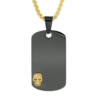 Hematite & Mini Gold Skull Dog Tag