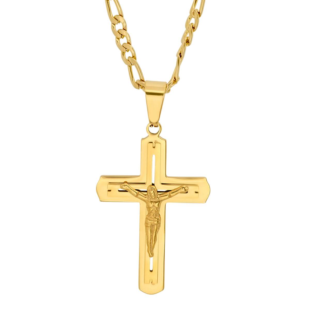 Crucifix Pendant on Figaro Chain