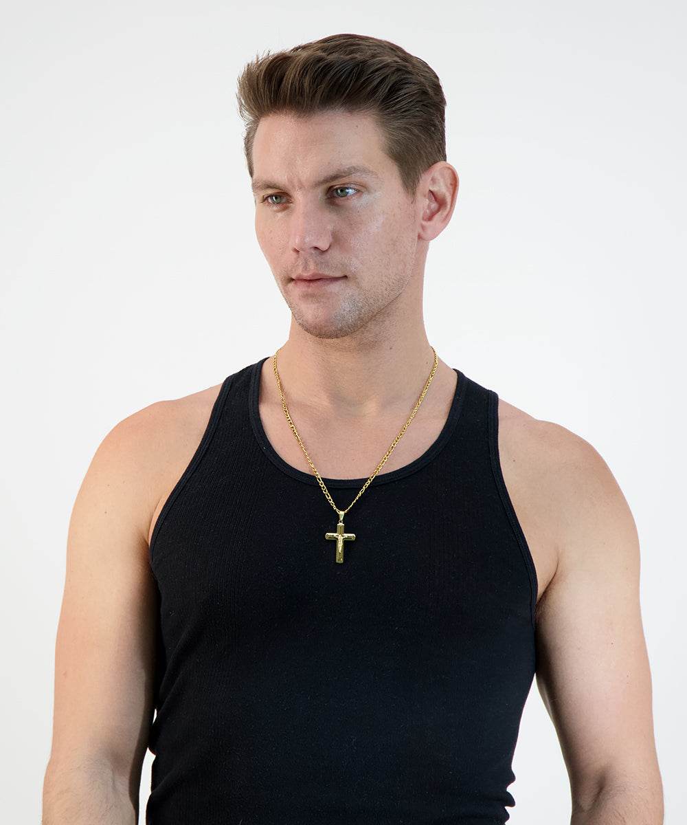 Crucifix Pendant on Figaro Chain
