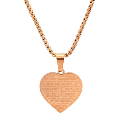 Ladies Stainless Steel Heart Shape Our Father English Prayer Pendant