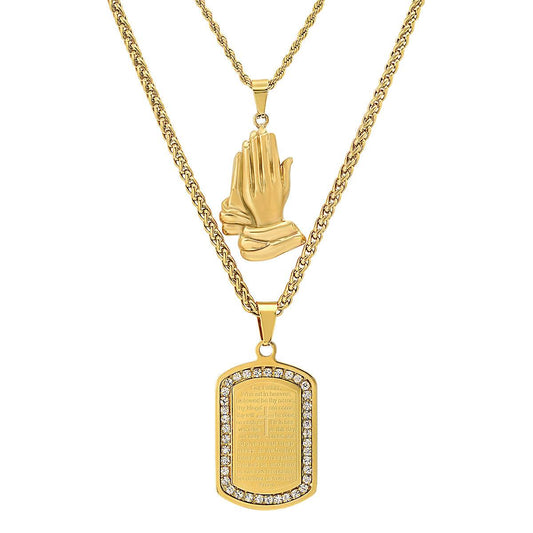 Lord's Prayer/Bless Up Prayer Hands Dog Tag Necklace