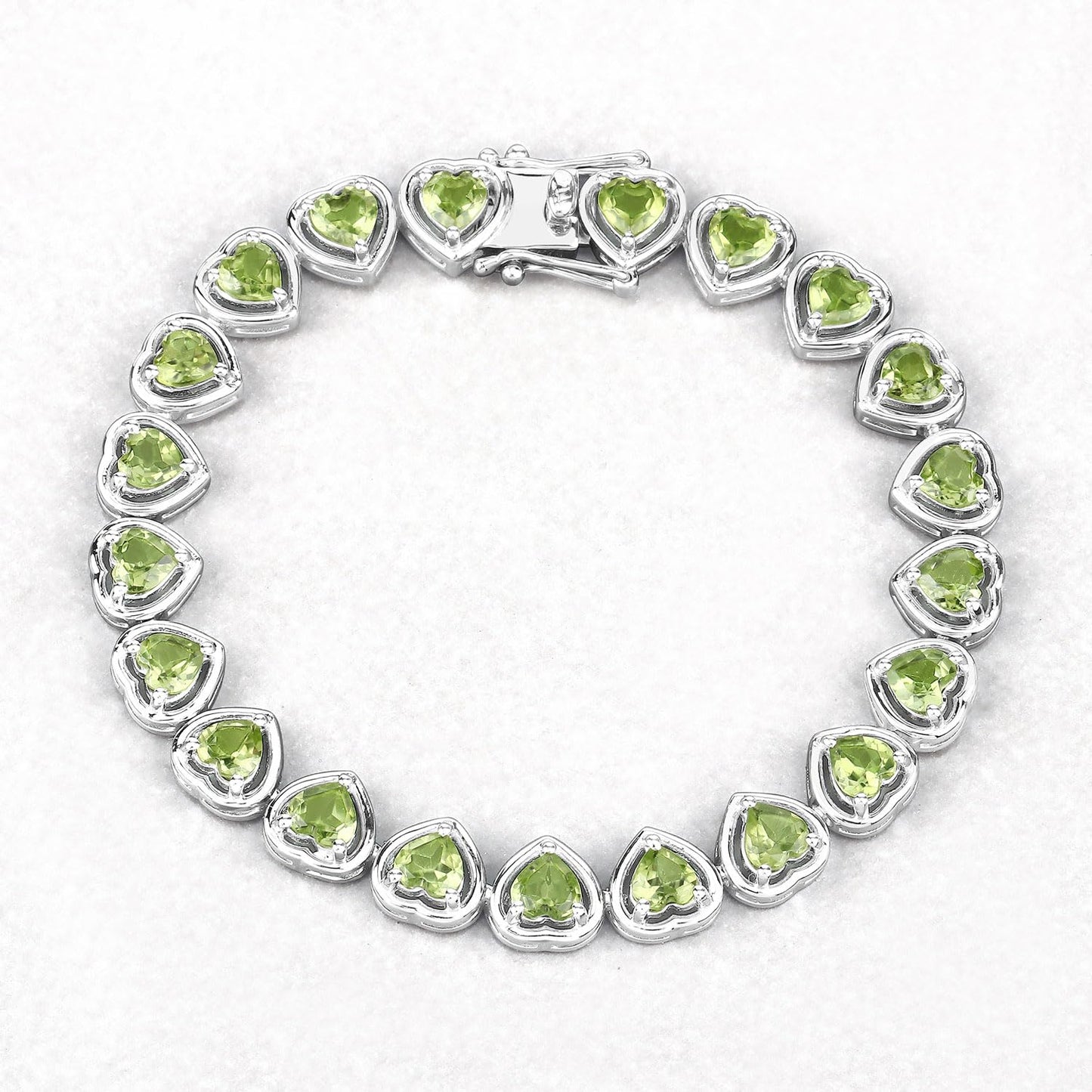 9.24 Ct Heart Green Peridot & Diamond Prong Silver Tennis Bracelet